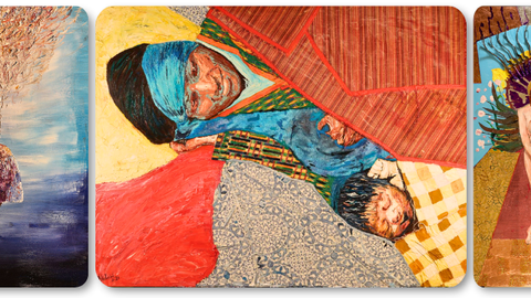 Three paintings of people in various poses by Professor S. Abbas Shobeiri.