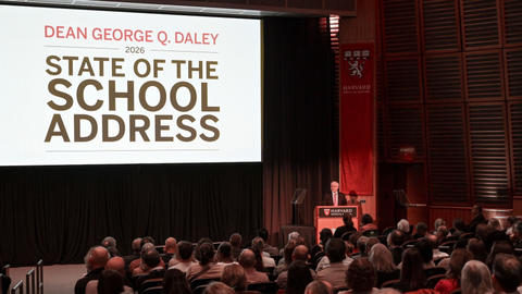 Dean George Q. Daley gives the State of the School address in the Joseph B. Martin Conference Center.