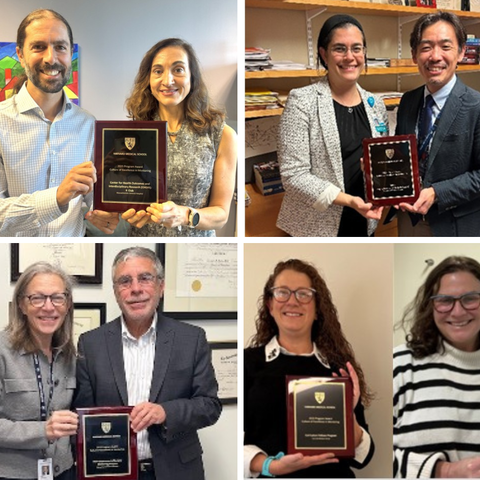 Recipients of the 2025 PACEM Award pose with their rectangular awards.