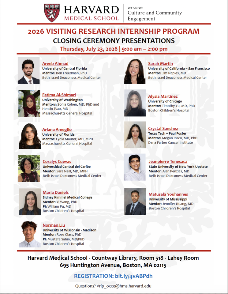 List of 2026 VRIP students and their presentations.