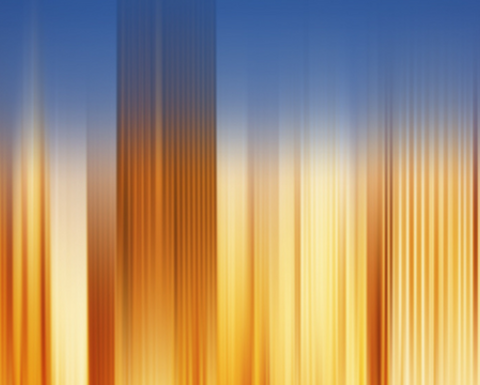 Yellow and brown striped lines flow from the bottom of the picture, fading into a blue solid background at the top.
