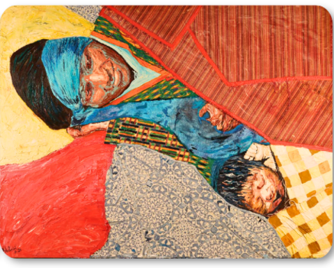 Three paintings of people in various poses by Professor S. Abbas Shobeiri.